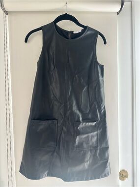 GAP Black Faux Leather Sleeveless Shift Dress with Front Pockets
